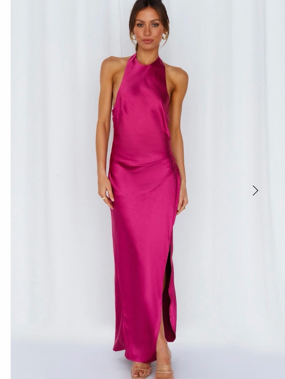 HELLO MOLLY LIGHT MINDS SATIN MIDI DRESS FUCHSIA
